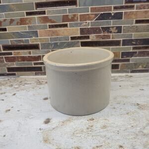 Vintage Crock Butter Stoneware Tan Gray, Hairline